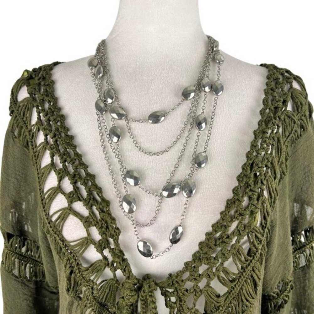 ☘️5/$25 Chicos Silver Statement Necklace Professional Multi Strand Beaded